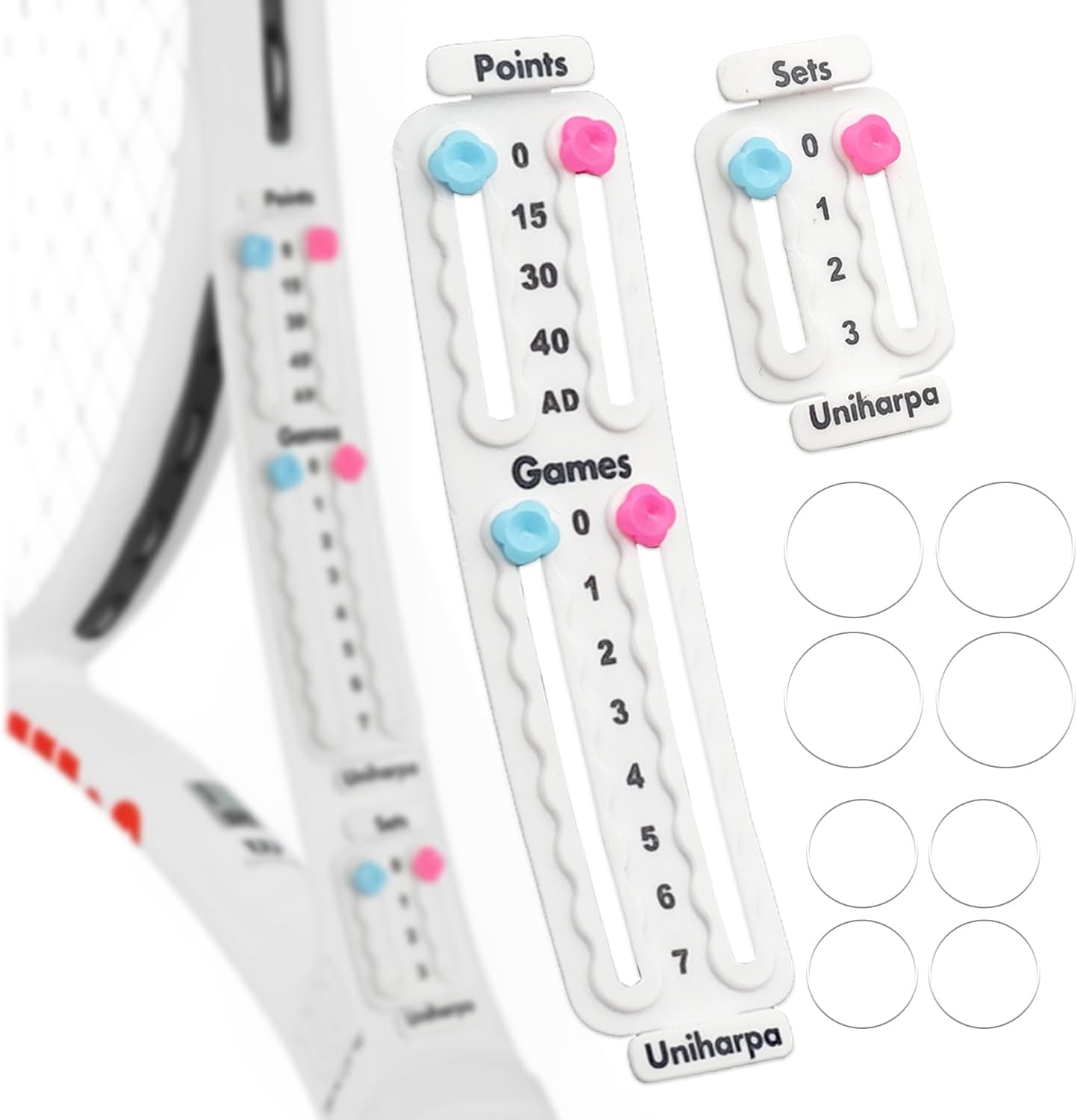 Spiel- und Satzpunktzähler. Pickleball Scorekeeper Schlägeraufsatz - Uniharpa Scorekeeper Schlägerzubehör