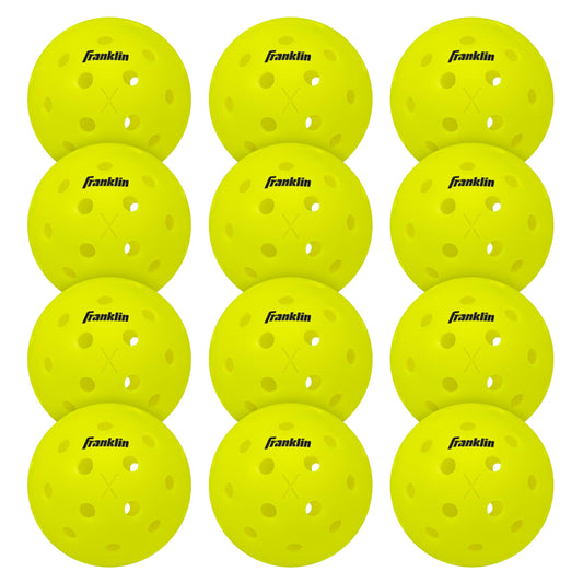 Von USA Pickleball (USAPA) zugelassene gelbe Pickleball-Bälle für den Außenbereich – 12er-Pack perforierte Pickleball-Bälle für den Außenbereich mit 40 Löchern – Franklin Sports X-40 