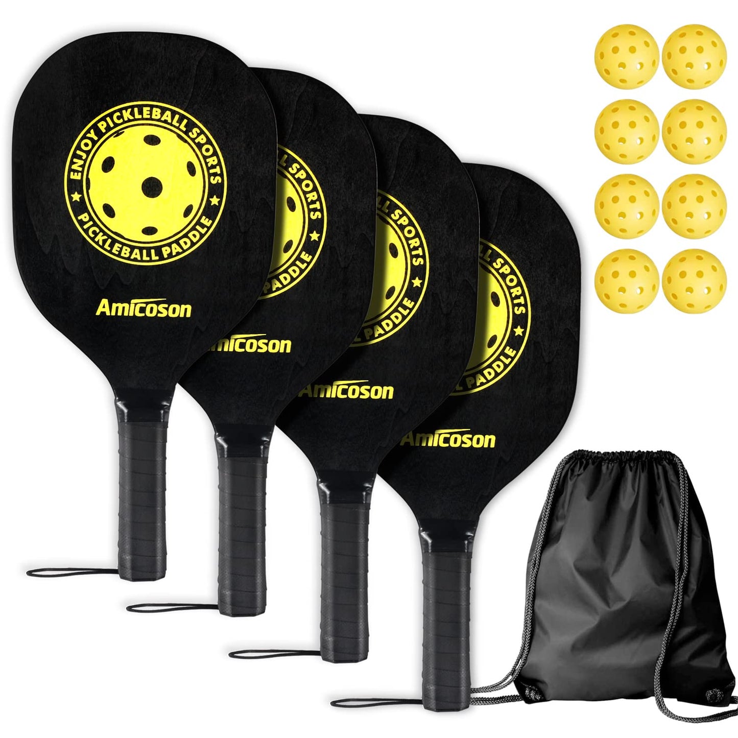 Set of 4 Pickleball Paddles with Balls and Carrying Bag - Amicoson 