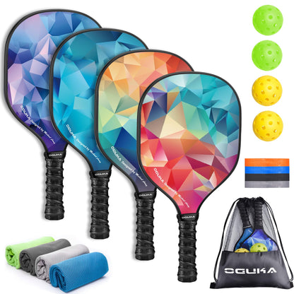 Lot de 4 Raquettes de Pickleball  Approuvées USAPA – Set Complet avec 4 Balles, 4 Serviettes de sport et Sac de Transport