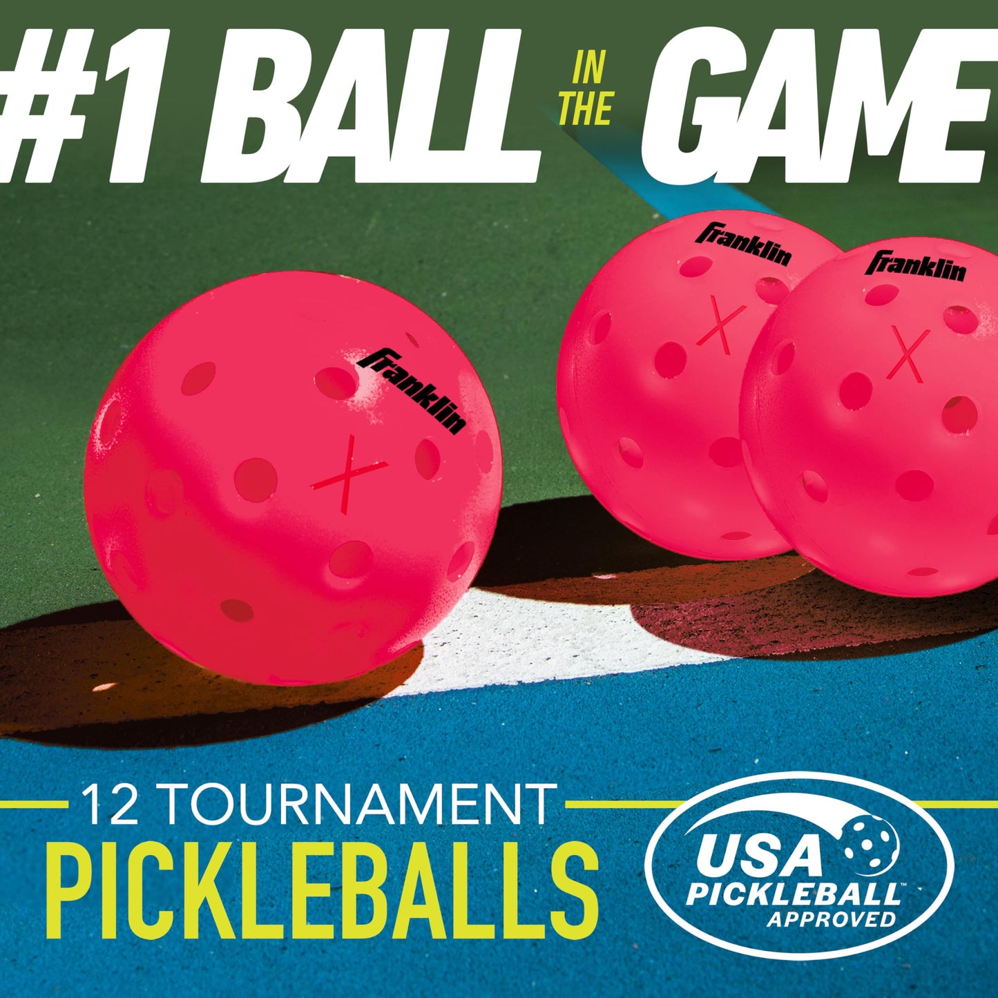 USA Pickleball (USAPA) Approved Pink Outdoor Pickleball Balls - 12 Pack 40 Hole Perforated Outdoor Pickleball Balls - Franklin Sports X-40 