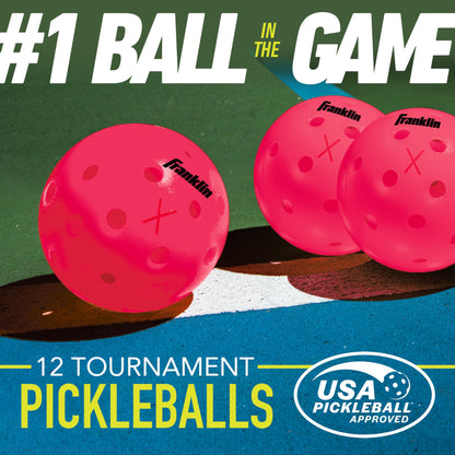 Von USA Pickleball (USAPA) zugelassene rosa Pickleball-Bälle für den Außenbereich – 12er-Pack perforierte Pickleball-Bälle für den Außenbereich mit 40 Löchern – Franklin Sports X-40 