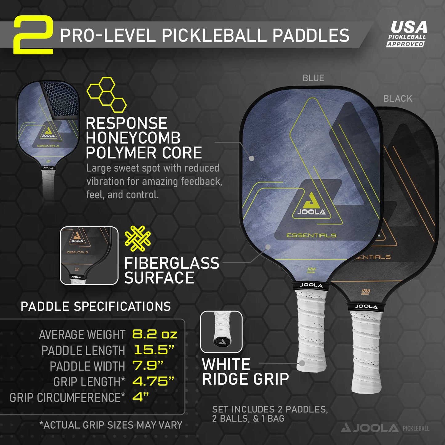 JOOLA Pickleball-Schläger mit glasfaserverstärkter Oberfläche und Polypropylen-Wabenkern – Perfekt für Anfänger mit präziser Kontrolle und Spin 