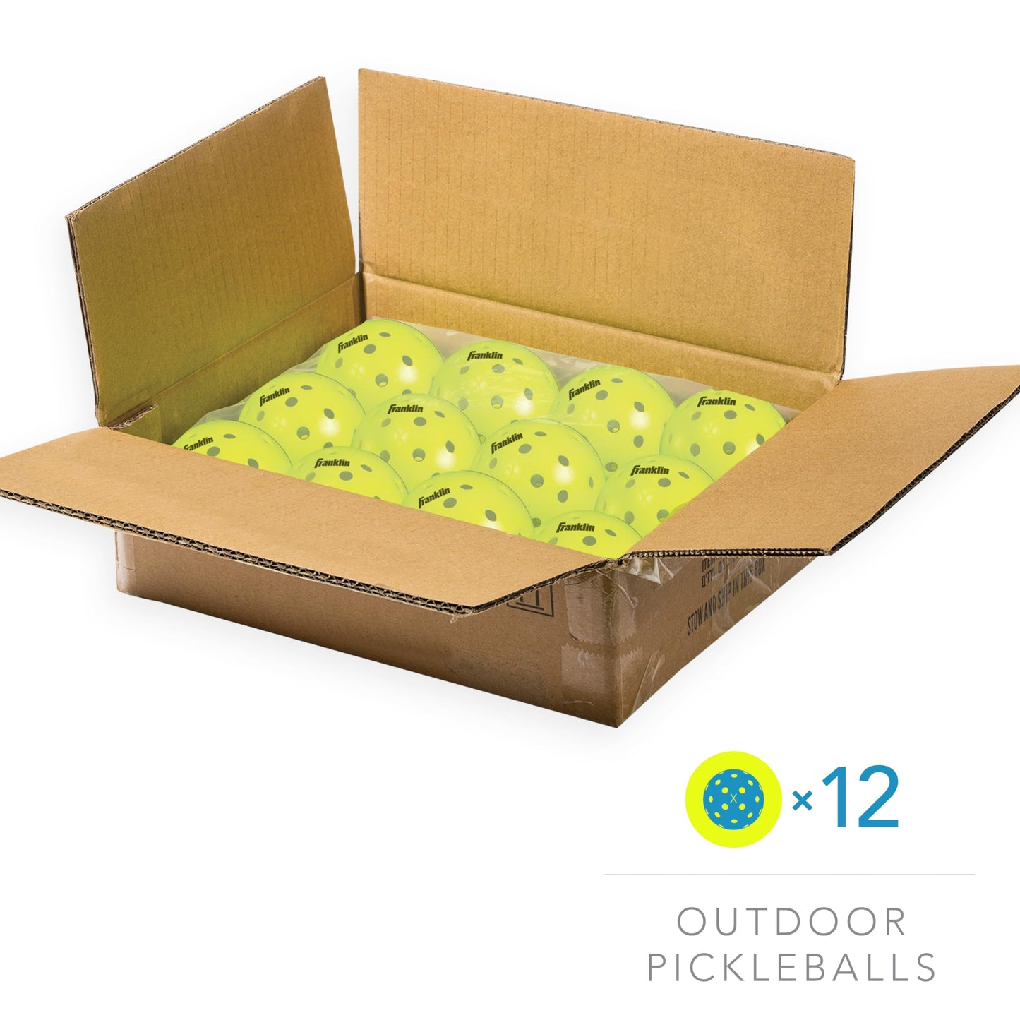 Balles de Pickleball  jaunes pour extérieur approuvées par USA Pickleball (USAPA) - Lot de 12 balles pickleball pour extérieur perforées 40 trous - Franklin Sports X-40