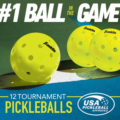 Balles de Pickleball  jaunes pour extérieur approuvées par USA Pickleball (USAPA) - Lot de 12 balles pickleball pour extérieur perforées 40 trous - Franklin Sports X-40