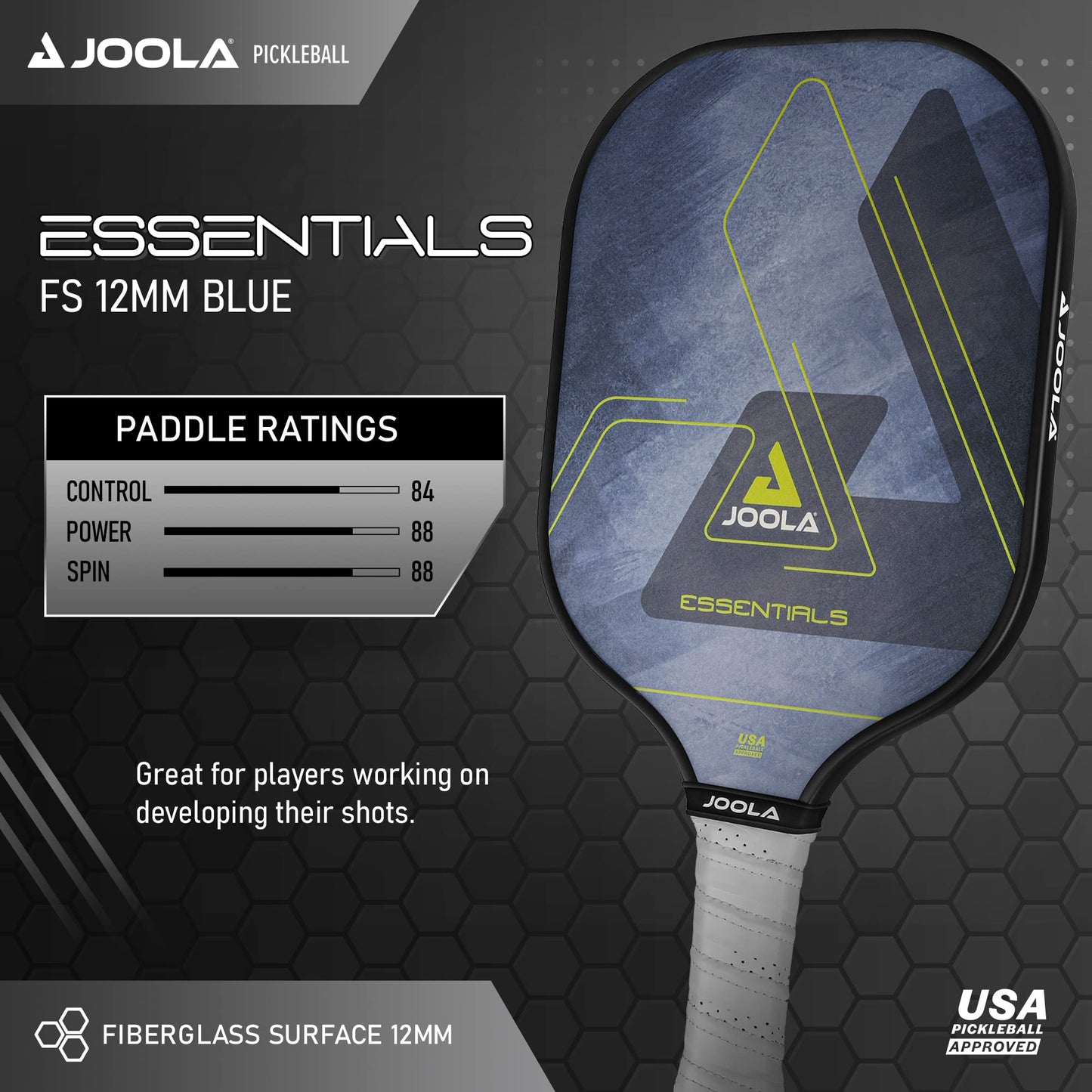 Raquette de Pickleball JOOLA avec Surface renforcée en Fibre de Verre et Noyau en polypropylène nid d'abeille – Parfaite pour Débutants avec Contrôle et Spin Précis