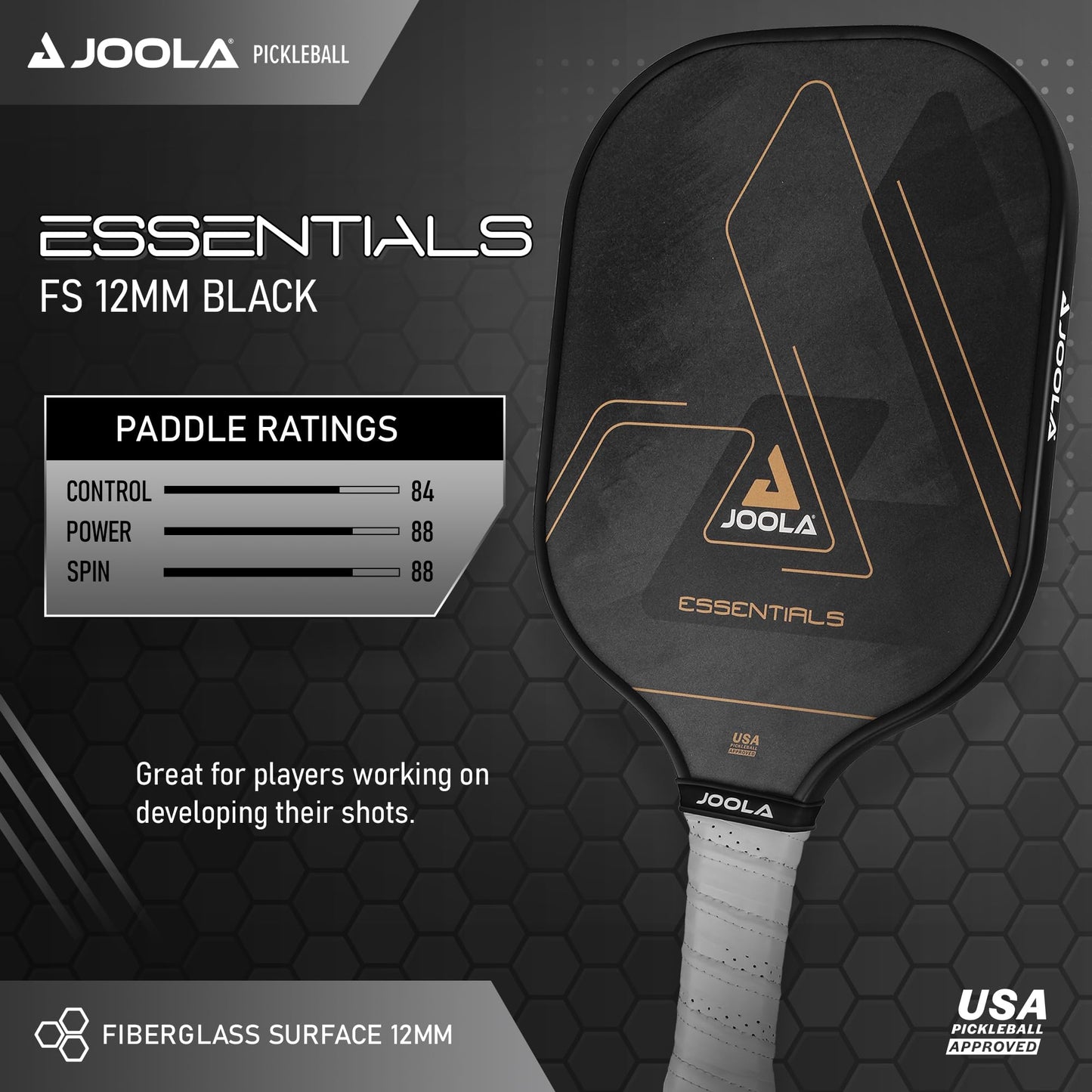 Raquette de Pickleball JOOLA avec Surface renforcée en Fibre de Verre et Noyau en polypropylène nid d'abeille – Parfaite pour Débutants avec Contrôle et Spin Précis