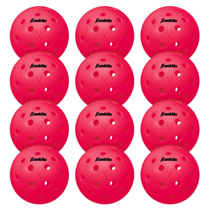 USA Pickleball (USAPA) Approved Pink Outdoor Pickleball Balls - 12 Pack 40 Hole Perforated Outdoor Pickleball Balls - Franklin Sports X-40 