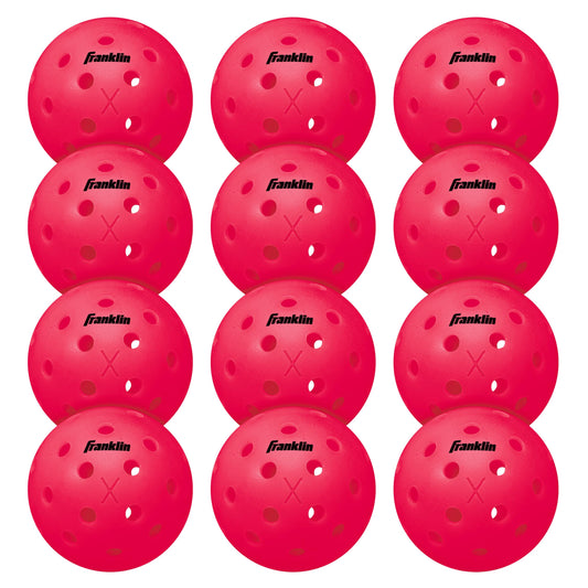 USA Pickleball (USAPA) Approved Pink Outdoor Pickleball Balls - 12 Pack 40 Hole Perforated Outdoor Pickleball Balls - Franklin Sports X-40 